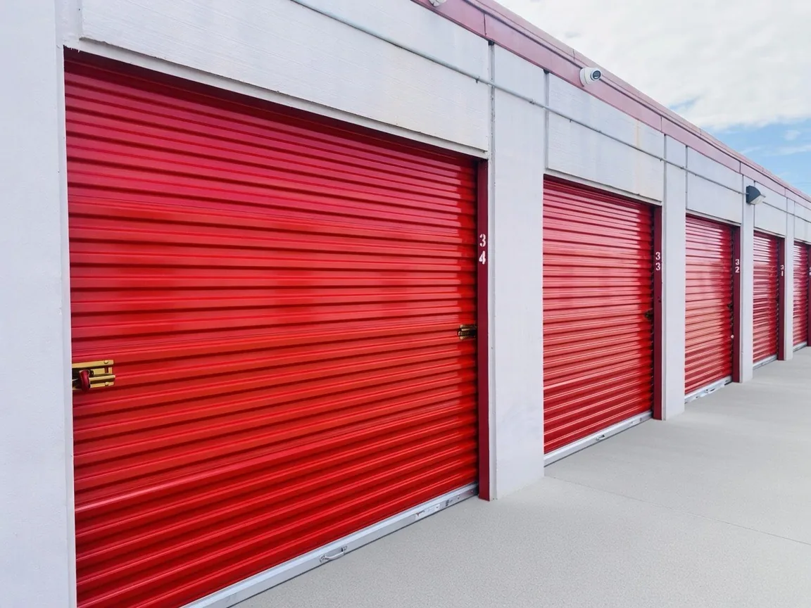 Drive-up red storage units at Yukon Self Storage